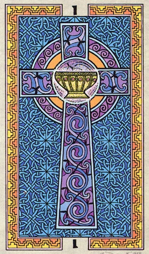 Ace of Cups card from The Celtic Tarot by Helena Paterson and Courtney Davis