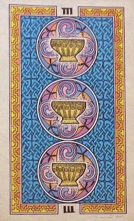 Three of Cups card from The Celtic Tarot by Helena Paterson and Courtney Davis