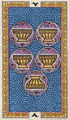 Five of Cups card from The Celtic Tarot by Helena Paterson and Courtney Davis