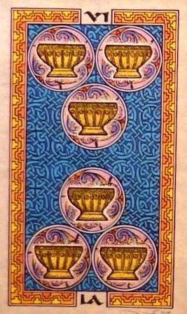Six of Cups card from The Celtic Tarot by Helena Paterson and Courtney Davis