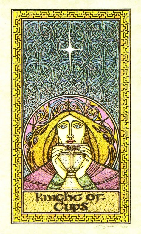 Knight of Cups card from The Celtic Tarot by Helena Paterson and Courtney Davis