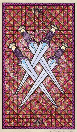 Four of Swords card from The Celtic Tarot by Helena Paterson and Courtney Davis