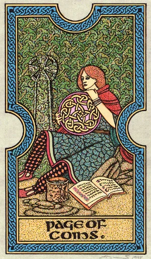 Page of Coins card from The Celtic Tarot by Helena Paterson and Courtney Davis