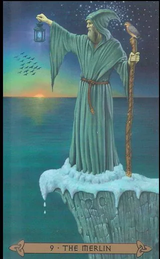 Celtic Tarot Kristoffer Hughes Review 2 The Merlin card from the Celtic Tarot deck by Kristoffer Hughes, illustrated by Chris Down