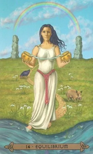 Equilibrium card from the Celtic Tarot deck by Kristoffer Hughes, illustrated by Chris Down
