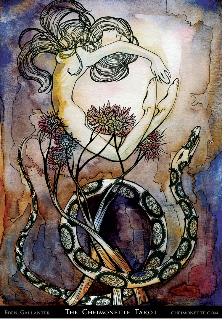 Three of Staves card from the The Cheimonette Tarot deck