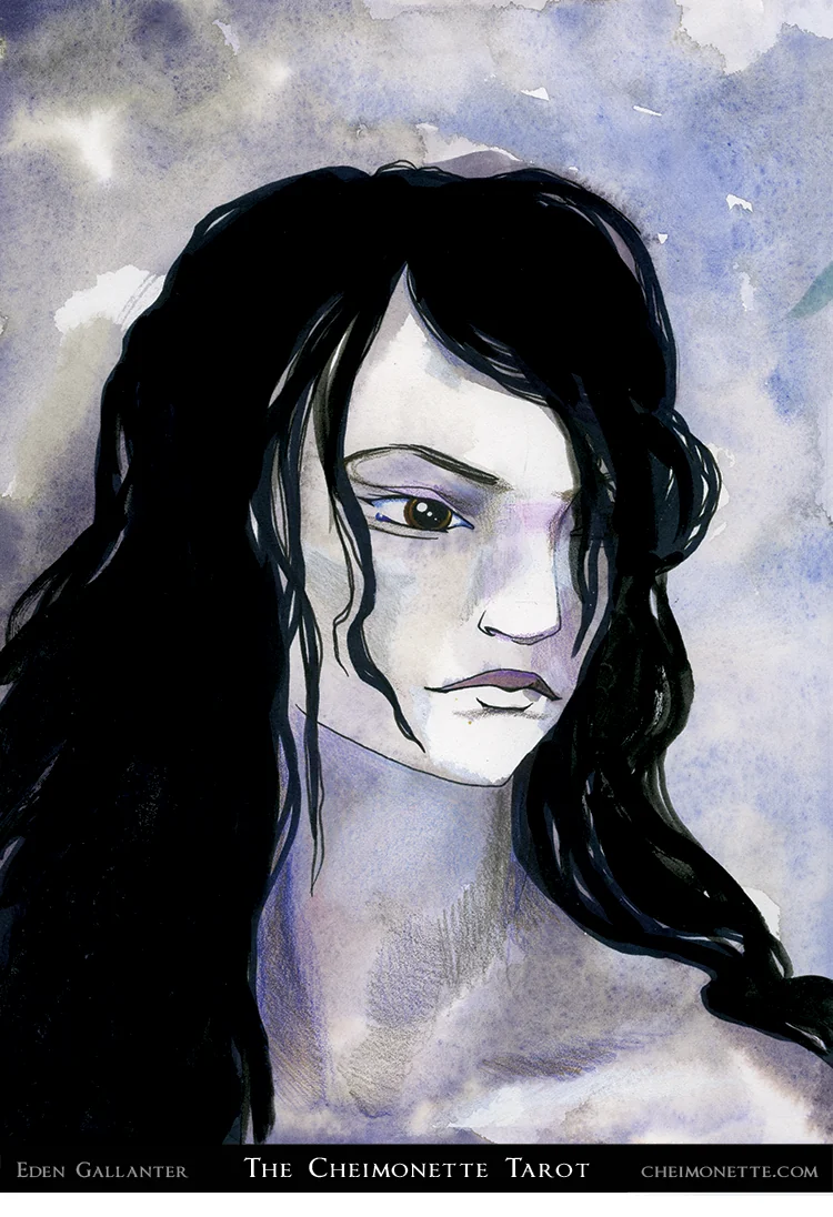 Queen of Swords card from the The Cheimonette Tarot deck