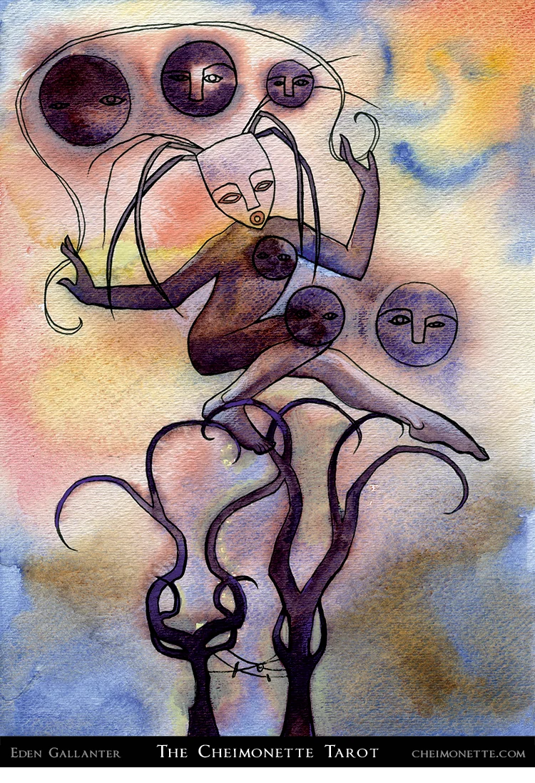 Six of Disks card from the The Cheimonette Tarot deck