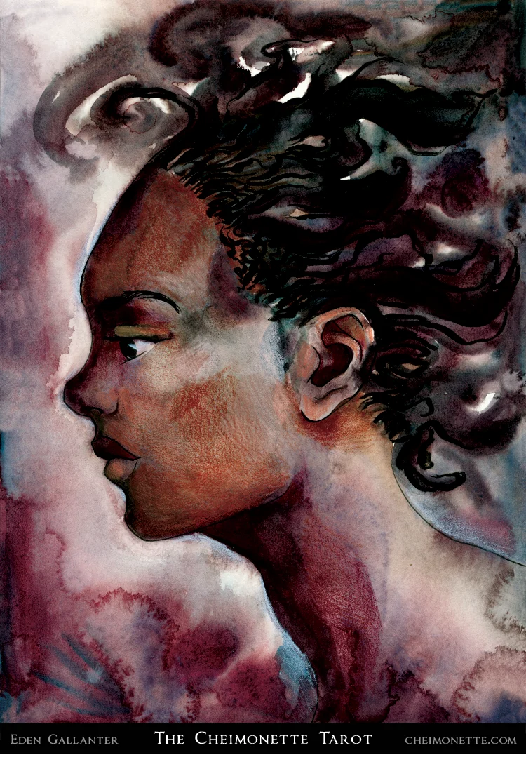 Queen of Disks card from the The Cheimonette Tarot deck