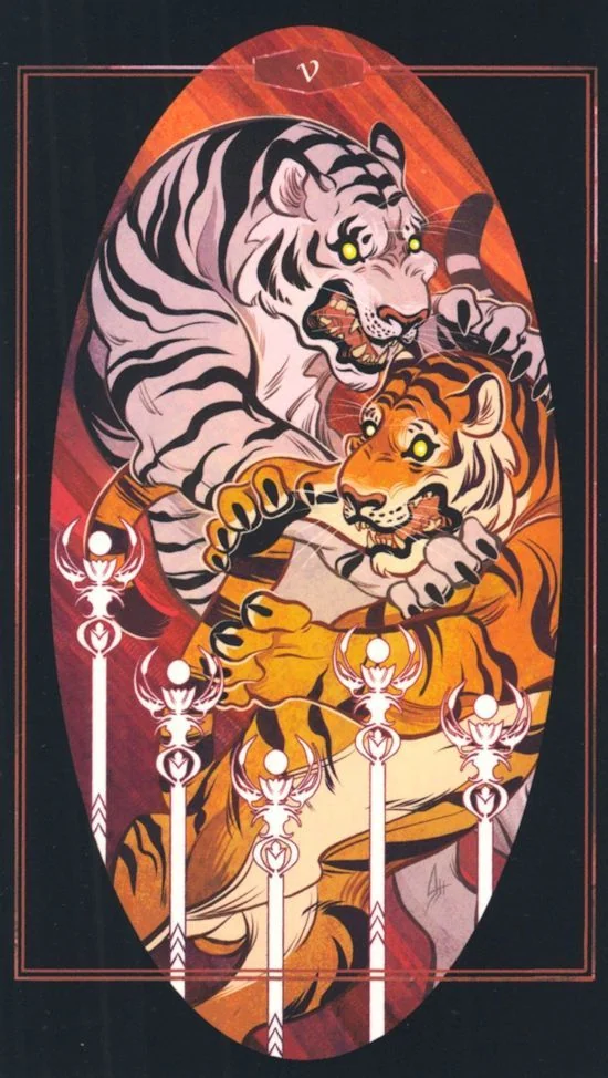 5 of Wands card from Children of Litha Tarot Deck