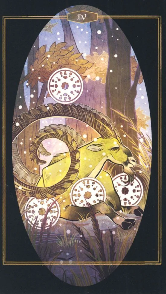 4 of Pentacles card from Children of Litha Tarot Deck