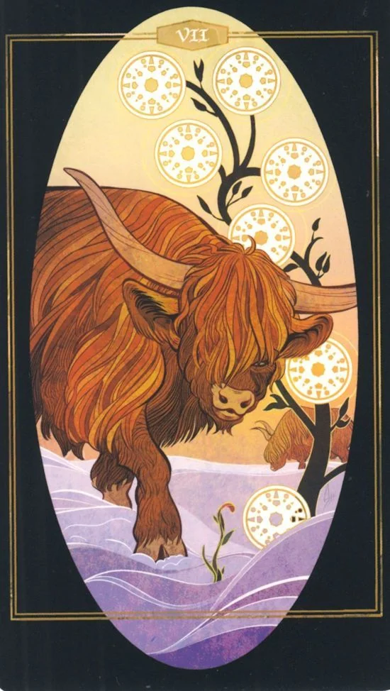 7 of Pentacles card from Children of Litha Tarot Deck