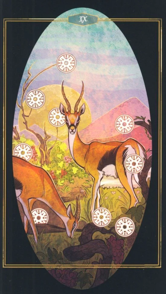 9 of Pentacles card from Children of Litha Tarot Deck