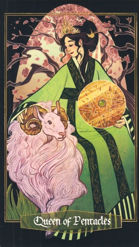 Queen of Pentacles card from Children of Litha Tarot Deck