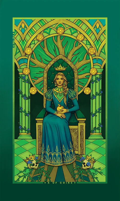 Ten of Coins card from the Chromatic Fates Tarot deck