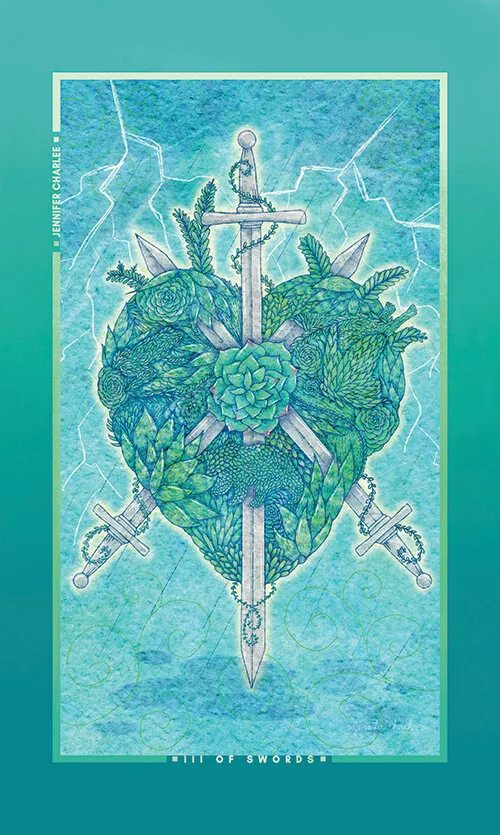 Three of Swords card from the Chromatic Fates Tarot deck