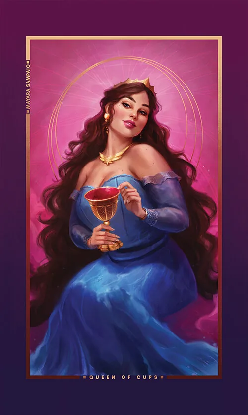 Queen of Cups card from the Chromatic Fates Tarot deck