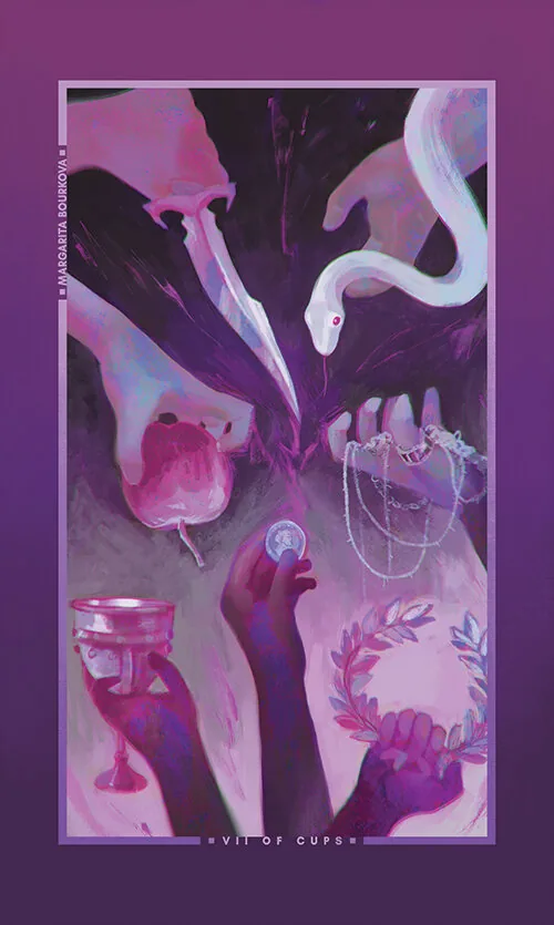 Seven of Cups card from the Chromatic Fates Tarot deck