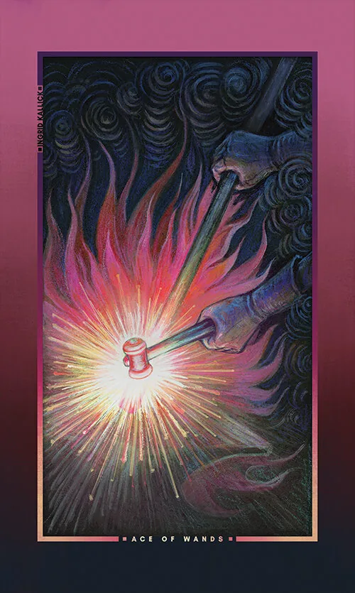 Ace of Wands card from the Chromatic Fates Tarot deck