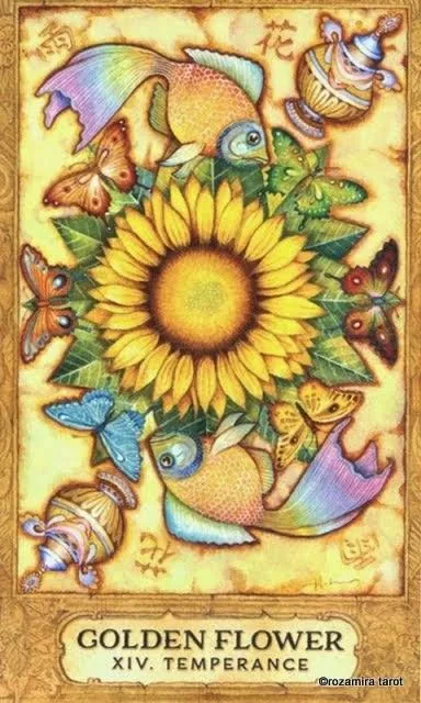 Golden Flower — XIV Temperance card from the Chrysalis Tarot deck
