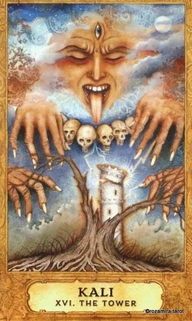 The Tower — XVI The Tower card from the Chrysalis Tarot deck