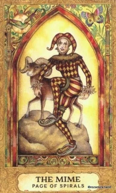 The Mime — Page of Spirals card from the Chrysalis Tarot deck