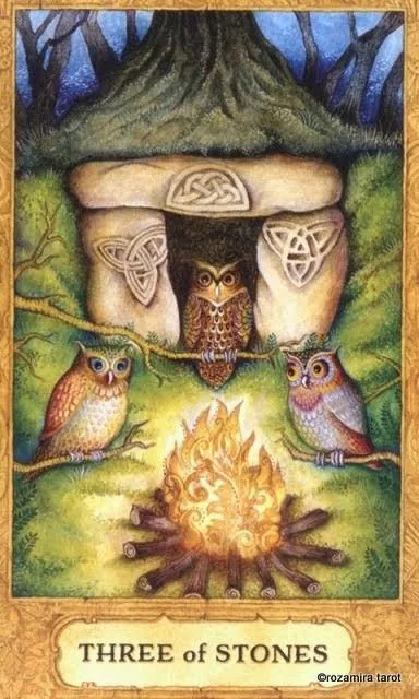 Three of Stones card from the Chrysalis Tarot deck