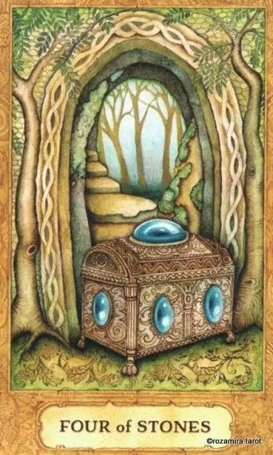 Four of Stones card from the Chrysalis Tarot deck