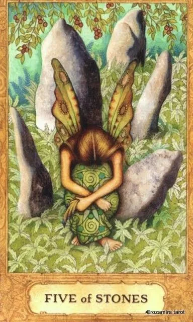 Five of Stones card from the Chrysalis Tarot deck