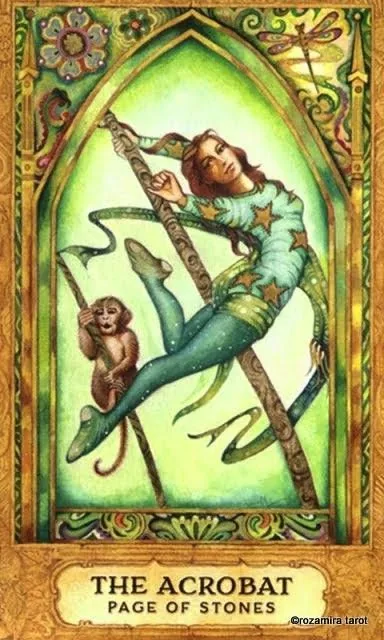 The Acrobat — Page of Stones card from the Chrysalis Tarot deck