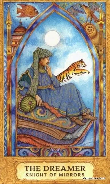 The Dreamer — Knight of Mirrors card from the Chrysalis Tarot deck