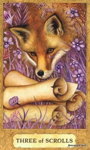 Three of Scrolls card from the Chrysalis Tarot deck