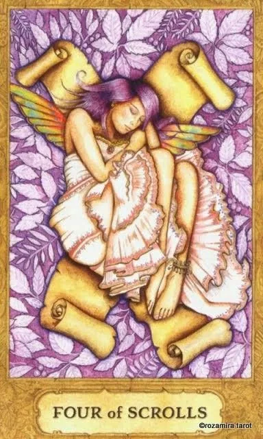 Four of Scrolls card from the Chrysalis Tarot deck