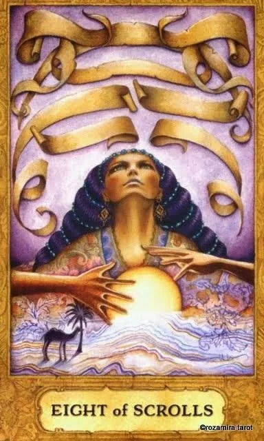 Eight of Scrolls card from the Chrysalis Tarot deck
