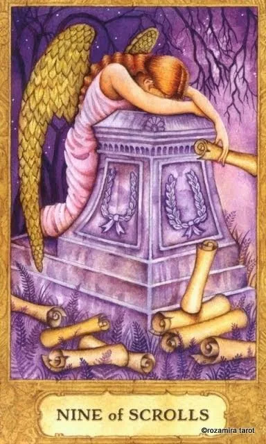 Nine of Scrolls card from the Chrysalis Tarot deck