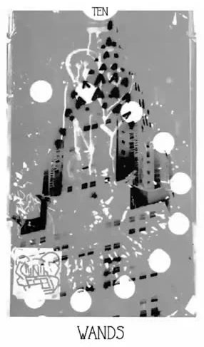 Ten of Wands from the City Mystic New York Tarot deck