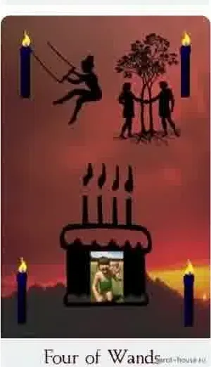Four of Wands card from the Comparative Tarot deck