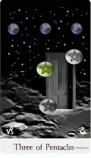 Three of Pentacles card from the Comparative Tarot deck