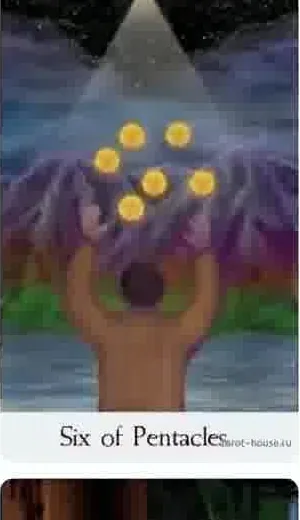 Six of Pentacles card from the Comparative Tarot deck