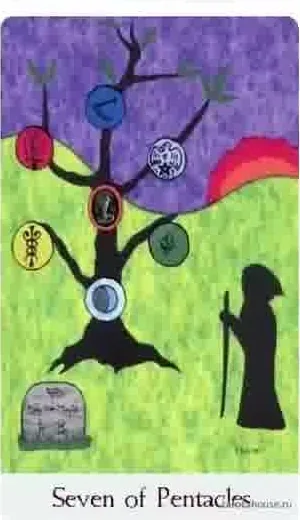 Seven of Pentacles card from the Comparative Tarot deck