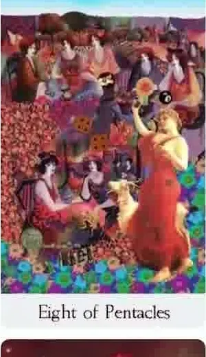 Eight of Pentacles card from the Comparative Tarot deck