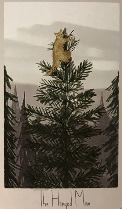 The Hanged Man card from the Considerate Cat Tarot deck