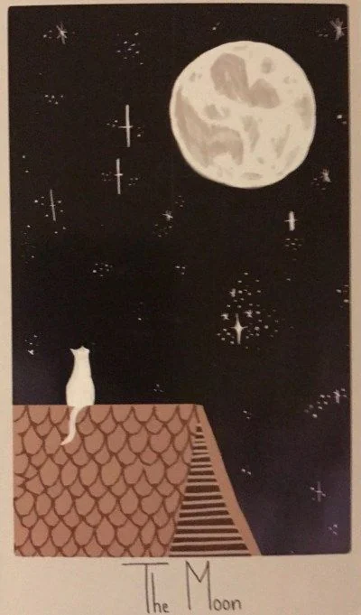 The Moon card from the Considerate Cat Tarot deck