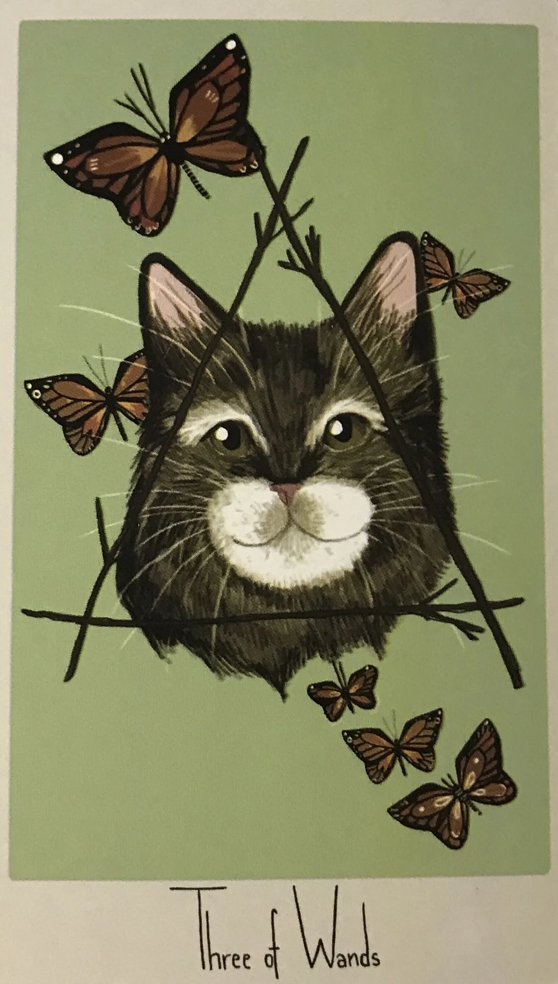 3 of Wands card from the Considerate Cat Tarot deck