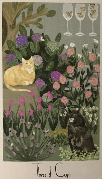 3 of Cups card from the Considerate Cat Tarot deck
