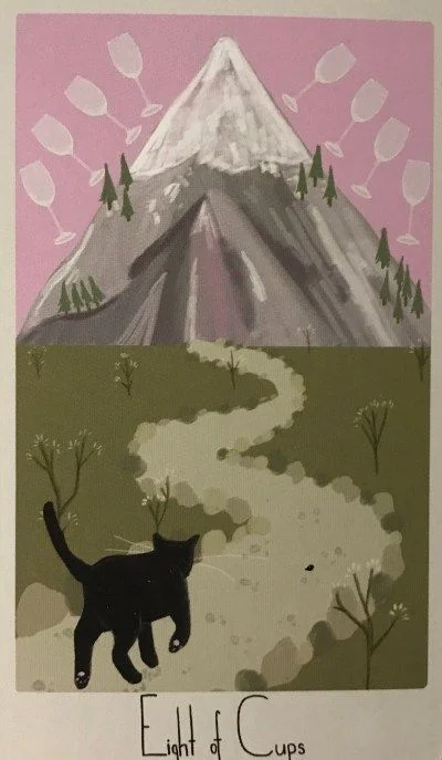 8 of Cups card from the Considerate Cat Tarot deck