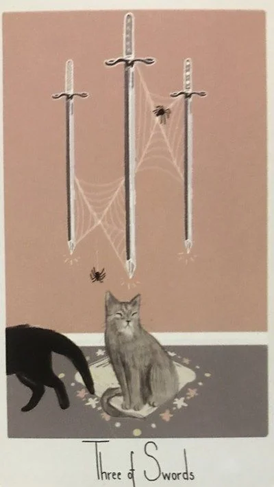 3 of Swords card from the Considerate Cat Tarot deck