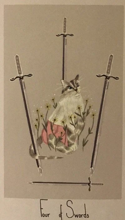 4 of Swords card from the Considerate Cat Tarot deck