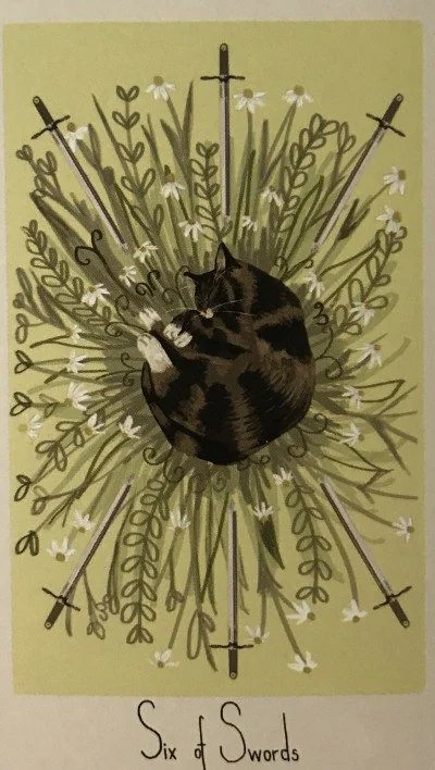 6 of Swords card from the Considerate Cat Tarot deck