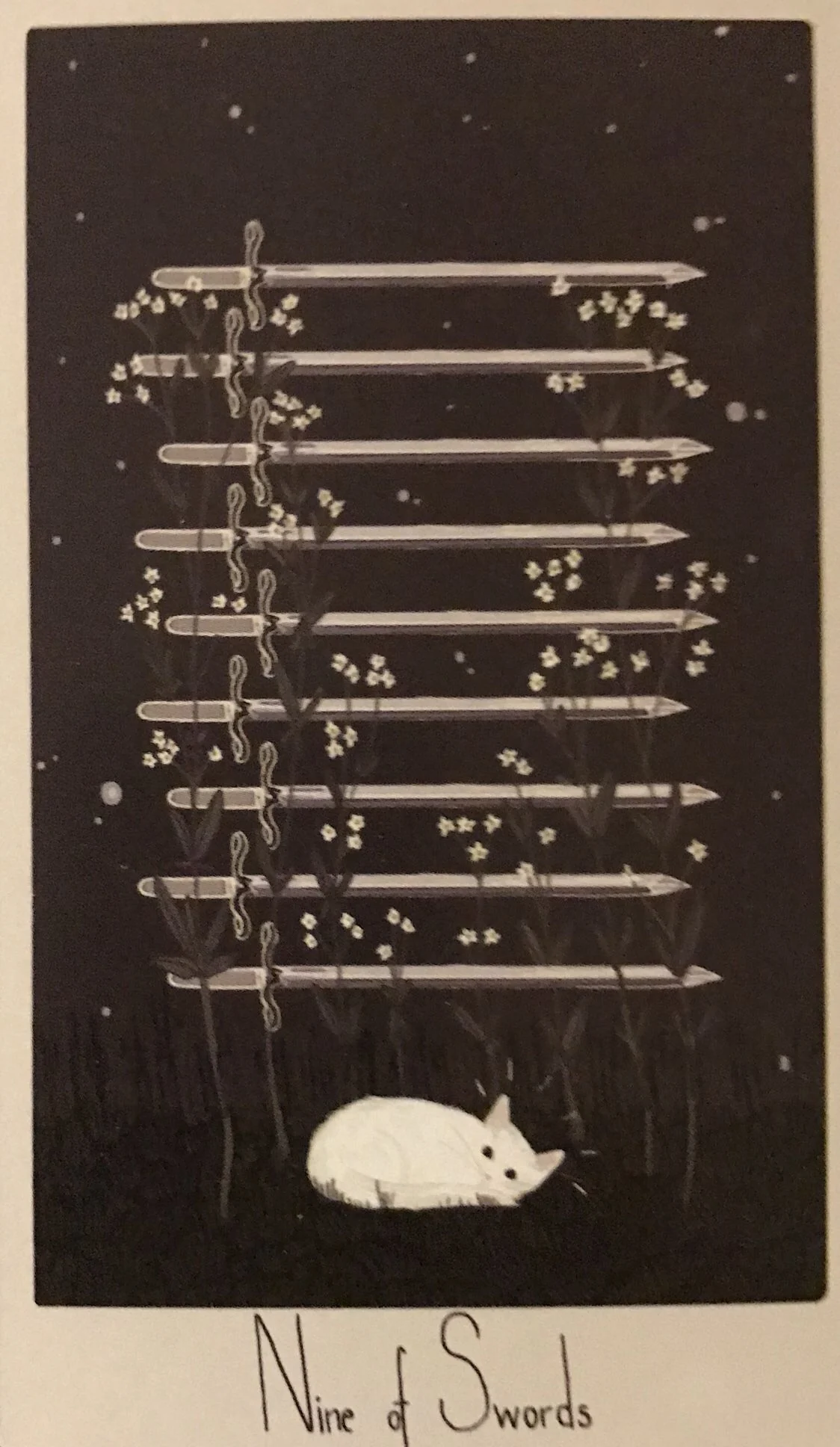 9 of Swords card from the Considerate Cat Tarot deck